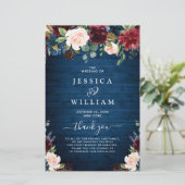 Bordeaux Navy Blauwe Blush Trouwceremonieprogramma (Staand voorkant)