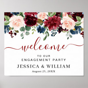 Bordeaux Navy Blauwe Blush VERLOVING PARTY Welkom  Poster