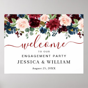 Bordeaux Navy Blauwe Blush VERLOVING PARTY Welkom Poster