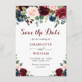 Bordeaux Navy Blauwe Blush Waterverf Bloemen Bruil Save The Date (Voorkant)