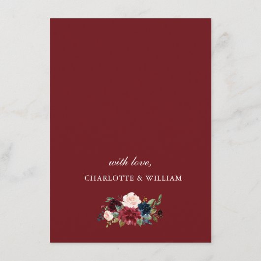 Bordeaux Navy Blauwe Blush Waterverf Bloemen Bruil Save The Date (Achterkant)