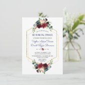 Bordeaux Navy Bloem Gouden Zeshoek Oefen Diner Kaart (Staand voorkant)