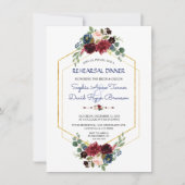 Bordeaux Navy Bloem Gouden Zeshoek Oefen Diner Kaart (Voorkant)