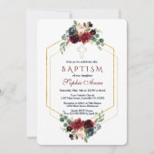 Bordeaux Navy Bloem Gouden Zeshoekige Frame Doop Kaart (Voorkant)