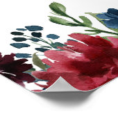 Bordeaux Navy Bloemen Bruiloft Aankondiging Bord Poster (Hoek)