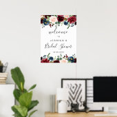 Bordeaux Navy Bloemen Bruiloft Aankondiging Bord Poster (Thuiskantoor)