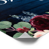 Bordeaux Navy Bloemen Bruiloft Welcome Bord Poster (Hoek)