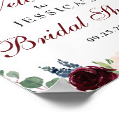 Bordeaux Navy Bloemen Bruiloft Welcome Bord Poster (Hoek)