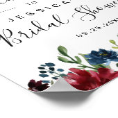 Bordeaux Navy Bloemen Bruiloft Welcome Bord Poster (Hoek)