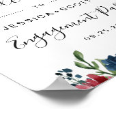 Bordeaux Navy Bloemen Welkomst Verlovingsfeest Bor Poster (Hoek)