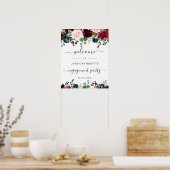 Bordeaux Navy Bloemen Welkomst Verlovingsfeest Bor Poster (Keuken)