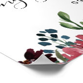 Bordeaux Navy Bloemen Welkomst Verlovingsfeest Bor Poster (Hoek)