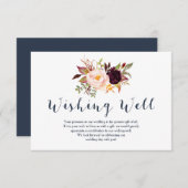 Bordeaux-navy bloemige wensput voor een bruiloft informatiekaartje (Voorkant / Achterkant)