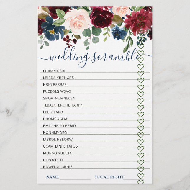 Bordeaux Navy Blush Bloemen Bruidsboeket Spellen (Voorkant)