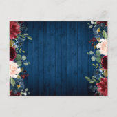 Bordeaux Navy Blush Bloemen Bruiloftsinvitatie Briefkaart (Achterkant)