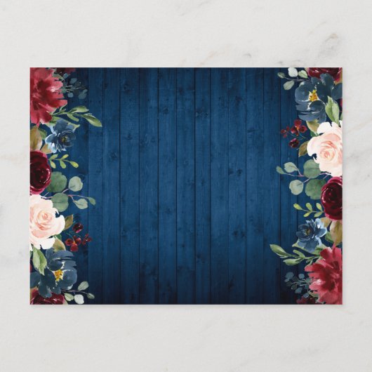 Bordeaux Navy Blush Bloemen Bruiloftsinvitatie Briefkaart (Achterkant)