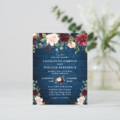 Bordeaux Navy Blush Bloemen Bruiloftsinvitatie Briefkaart (Staand voorkant)