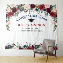 Bordeaux Navy Blush Bloemen Foto Afstudeer Achterg Wandkleed