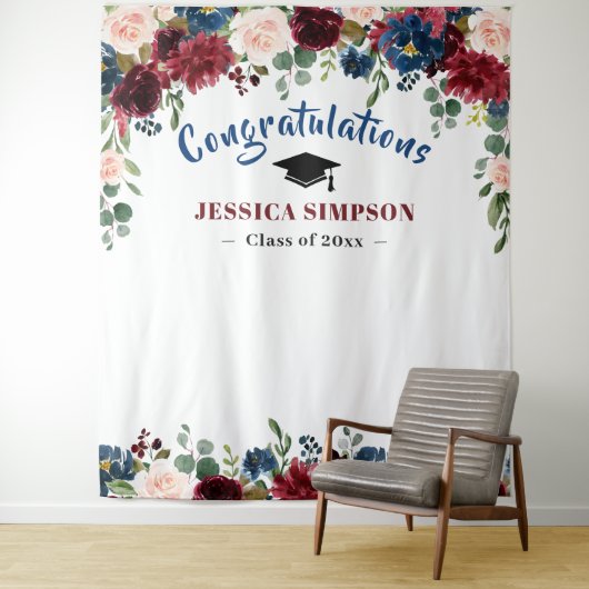 Bordeaux Navy Blush Bloemen Foto Grad Backdrop Wandkleed (In situ)