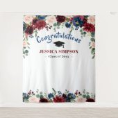 Bordeaux Navy Blush Bloemen Foto Grad Backdrop Wandkleed (Voorkant)