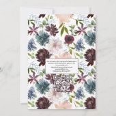 Bordeaux, Navy en Blush Bloemencode QR Wedding Kaart (Achterkant)