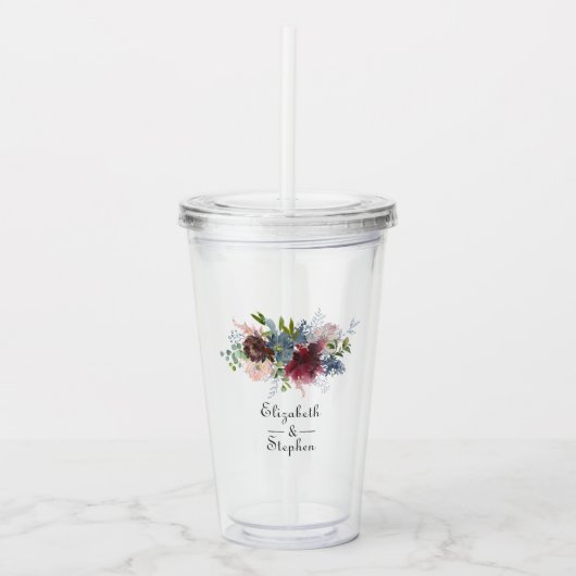 Bordeaux, Navy en Blush Roze Bruiloft Acryl Drinkbeker (Voorkant)
