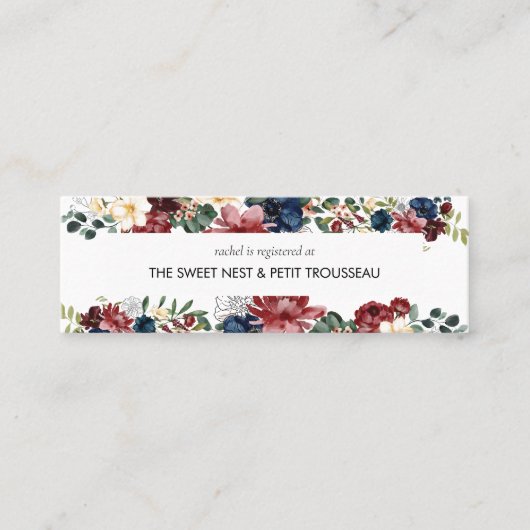 Bordeaux Navy Registry Plaats Kaarten | Mini Mini Visitekaartje (Voorkant)