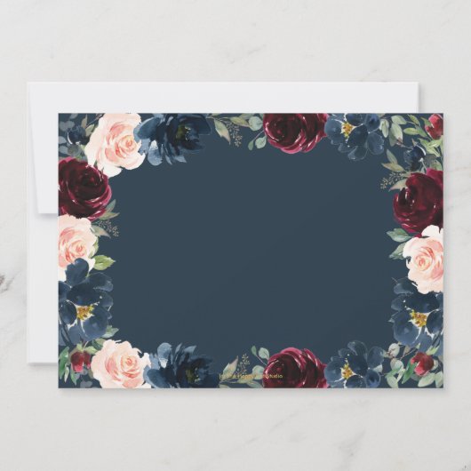 Bordeaux Navy Roze Bloem Foto Save the Date Kaart (Achterkant)