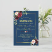 Bordeaux Navyblauw Bloemmotief Gouden Oefendiner Kaart (Staand voorkant)