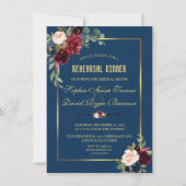 Bordeaux Navyblauw Bloemmotief Gouden Oefendiner Kaart (Voorkant)