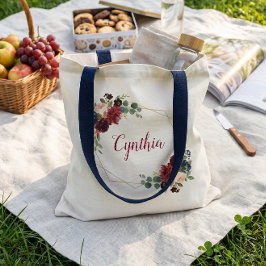 Bordeaux Navyblauw Bloemrijk Klasse Geometrisch Fr Tote Bag