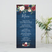Bordeaux Navyblauw Blush Bloemen Bruiloft Menu (Staand voorkant)