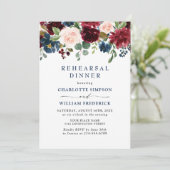 Bordeaux Navyblauw Blush Bloemen PROEFHuwelijk DIN Kaart (Staand voorkant)