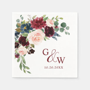 Bordeaux Navyblauw Blush Bloemrijk Landelijke Trou Servet