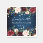 Bordeaux Navyblauw Blush Bloemrijk Landelijke Trou Servet (Voorkant)