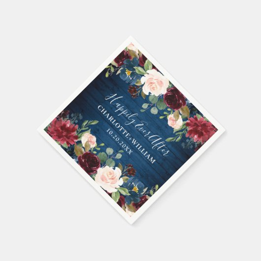 Bordeaux Navyblauw Blush Bloemrijk Landelijke Trou Servet (Hoek)