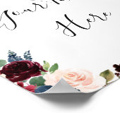 Bordeaux Navyblauw Blush Waterverf Bloemig Poster (Hoek)