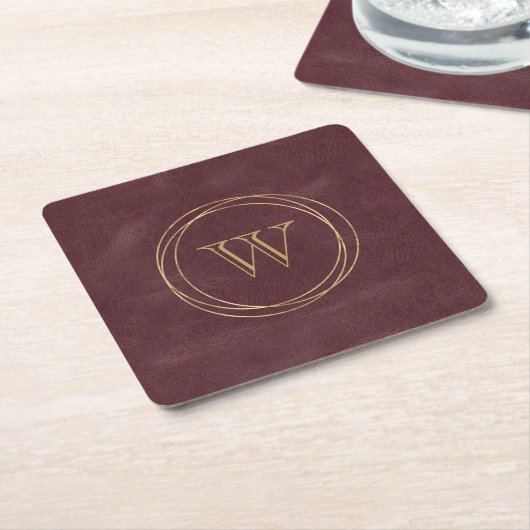 Bordeaux Neppleer Gouden Cirkels Monogram Kartonnen Onderzetters (Schuin)