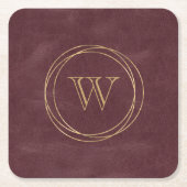 Bordeaux Neppleer Gouden Cirkels Monogram Kartonnen Onderzetters (Voorkant)