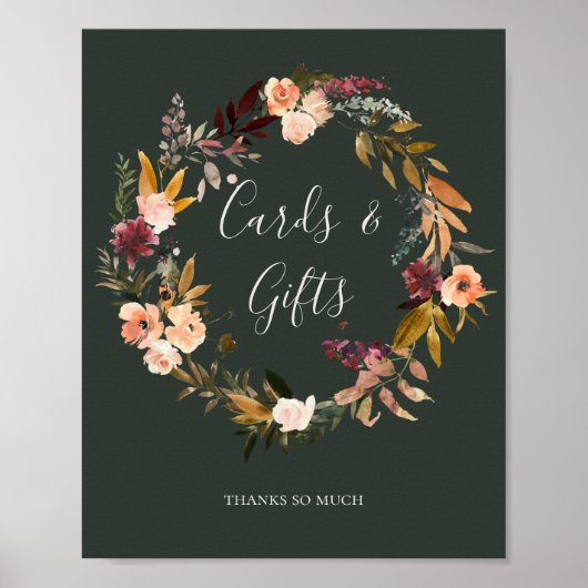 Bordeaux Oranje Bloem Groen Kaarten en Cadeaus Bor Poster (Voorkant)