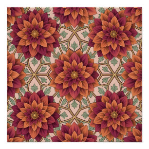 Bordeaux-oranje dahlia geometrisch roosterpatroon perfect poster