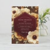 Bordeaux Ornate Botanical Wedding Kaart (Staand voorkant)