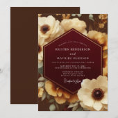 Bordeaux Ornate Botanical Wedding Kaart (Voorkant / Achterkant)