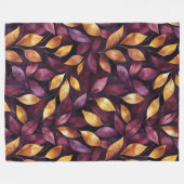 Bordeaux Paars Gouden Bladeren Fleece Deken (Voorkant (Horizontaal))