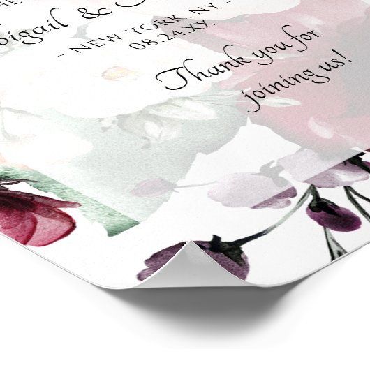 Bordeaux Paars Perzik Bloem Bruiloft Welkom Bord Poster (Hoek)