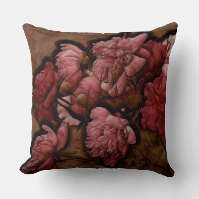 Bordeaux Peony Flower Bouquet Kussen (Voorkant)
