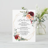 Bordeaux Perzik Koraal Eucalyptus Bruiloft Informatiekaartje (Staand voorkant)