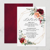Bordeaux Perzik Koraal Eucalyptus Bruiloft Informatiekaartje (Voorkant / Achterkant)