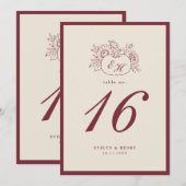 Bordeaux Pompoen Monogram Huwelijk Tafelnummer (Voorkant / Achterkant)