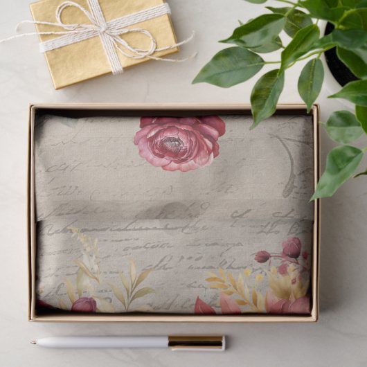  bordeaux Ranunculus bloeit oud papier (Geschenk)